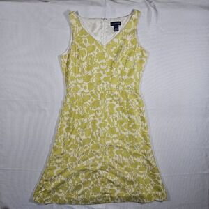 Ann Taylor Womens Silk Floral V Neck Sleeveless Dress Size 4 Lime Green White